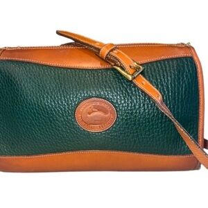 Dooney & Bourke Green and Tan Leather Crossbody Bag Vintage
